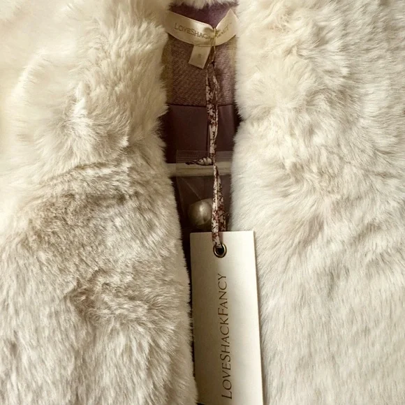 LoveShackFancy Dumont Jacket S Lavender Check Tweed Faux Fur Collar Coat $695 - Picture 8 of 10